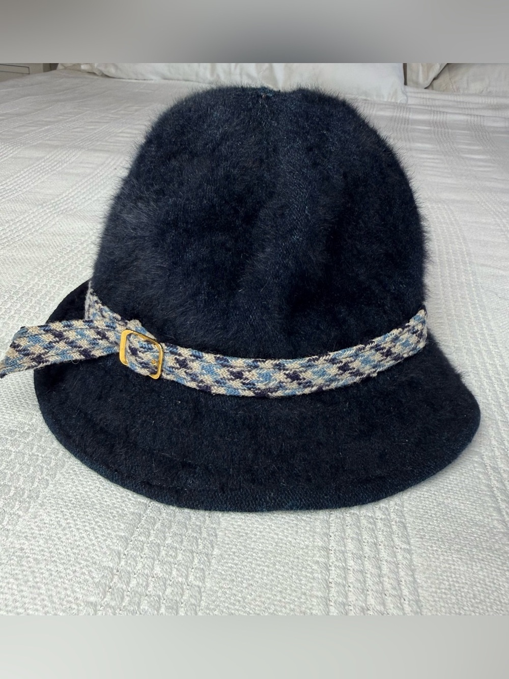Vintage Kangol Wool Angora Bucket Hat Houndstooth Made in England